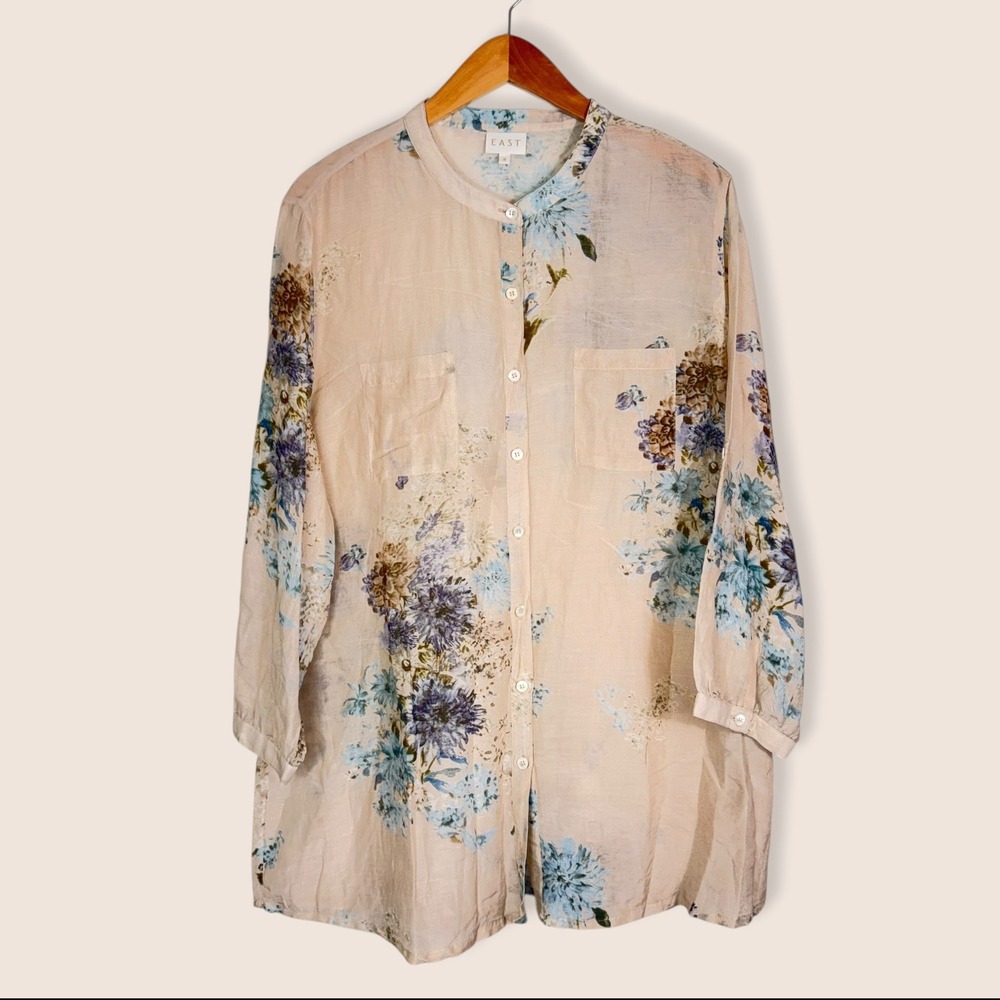 EAST Lifestyle Sheer Tunic 18 Blush Lilac Floral Silk Blend Boho‎ Cottage Shabby